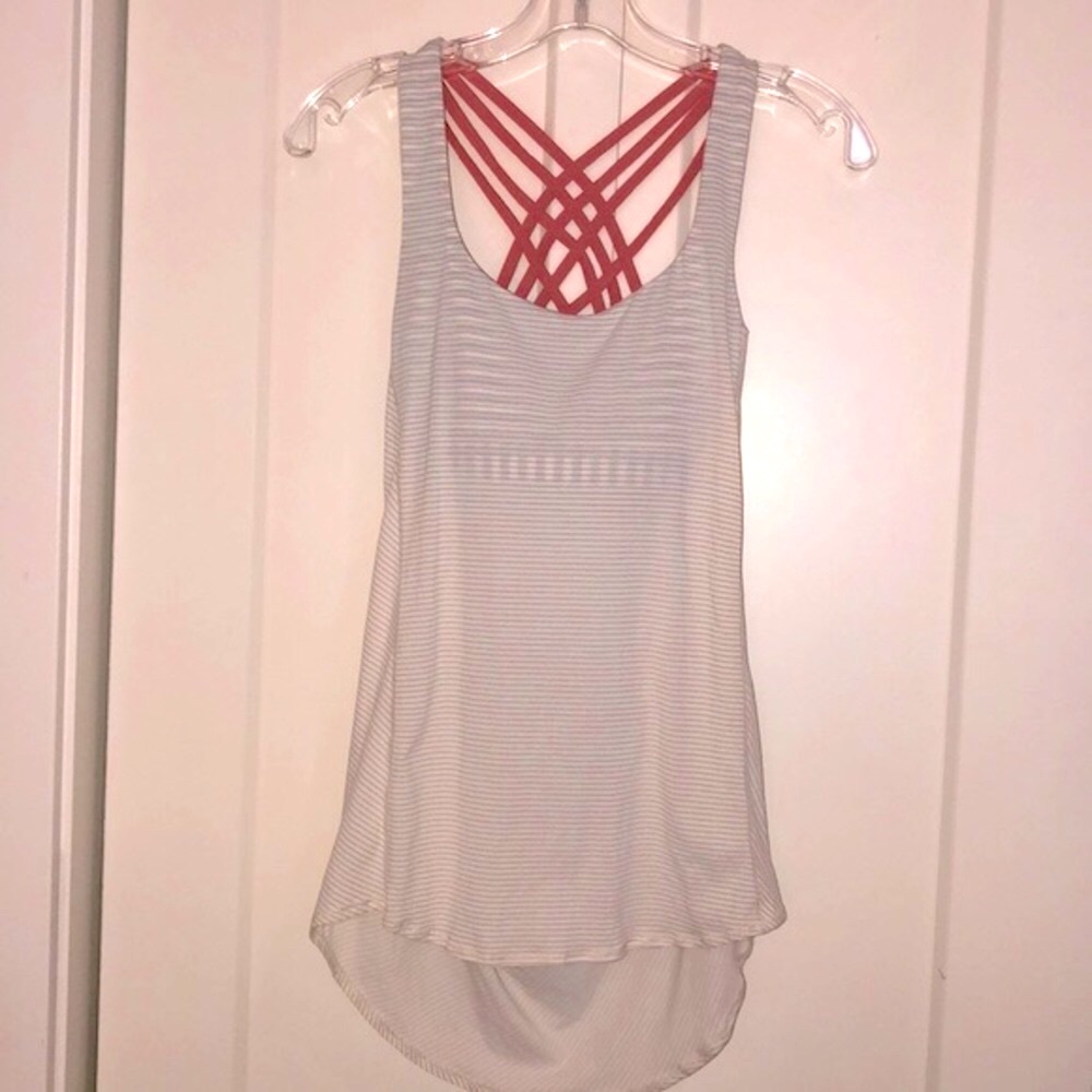 lululemon Wild Tank - cream/bw stripe/salmon, sz6